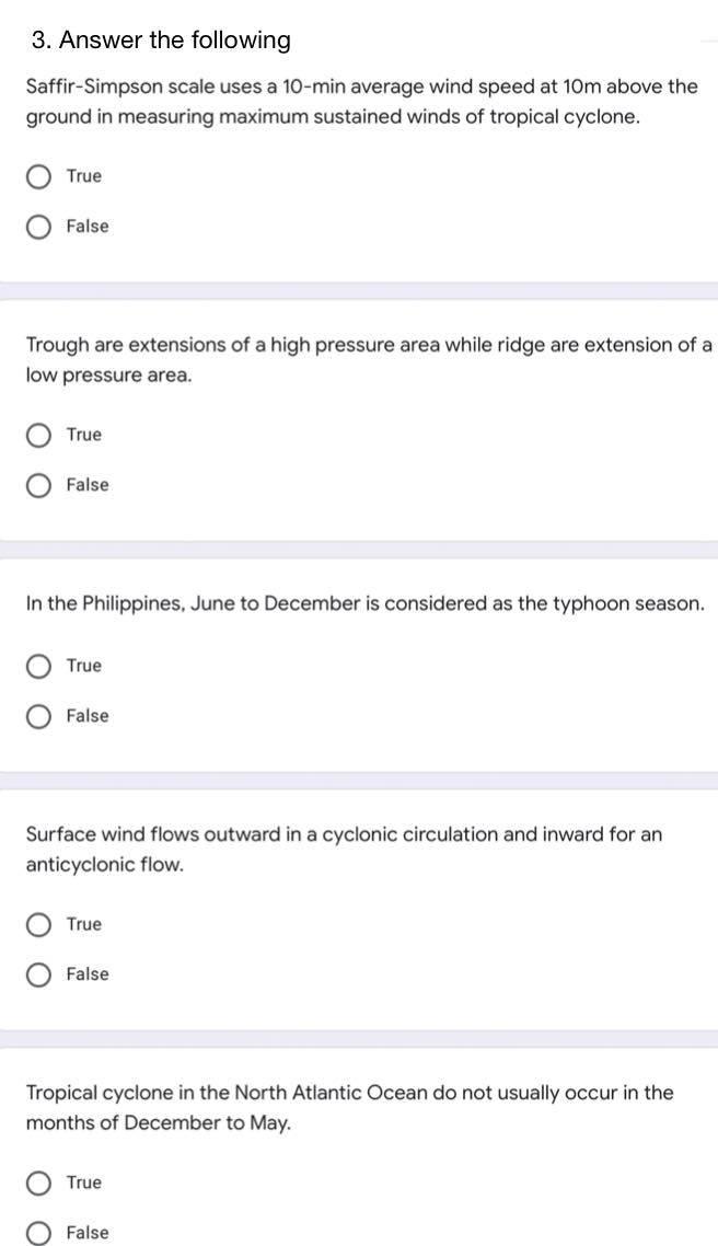 3 Answer The Following Saffir Simpson Scale Uses A 10 Min Average Wind Speed At 10m Above The Ground In Measuring Maxim 1