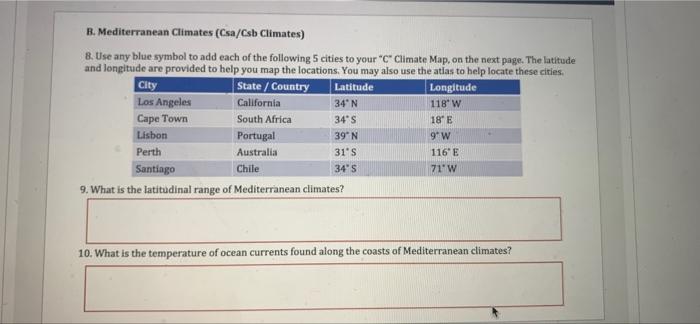 Lab 8 Climate Geographic Controls Of Climate Climate Characteristics Such As Annual And Seasonal Rainfall And Temperatu 6