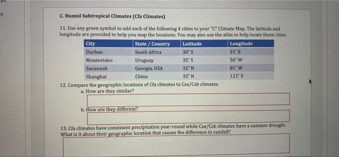 Lab 8 Climate Geographic Controls Of Climate Climate Characteristics Such As Annual And Seasonal Rainfall And Temperatu 8