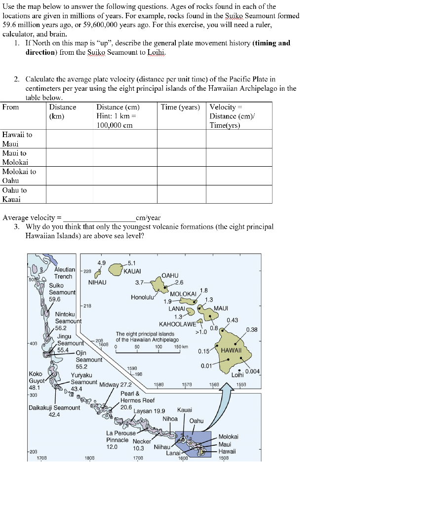 Use The Map Below To Answer The Following Questions Ages Of Rocks Found In Each Of The Locations Are Given In Millions 1