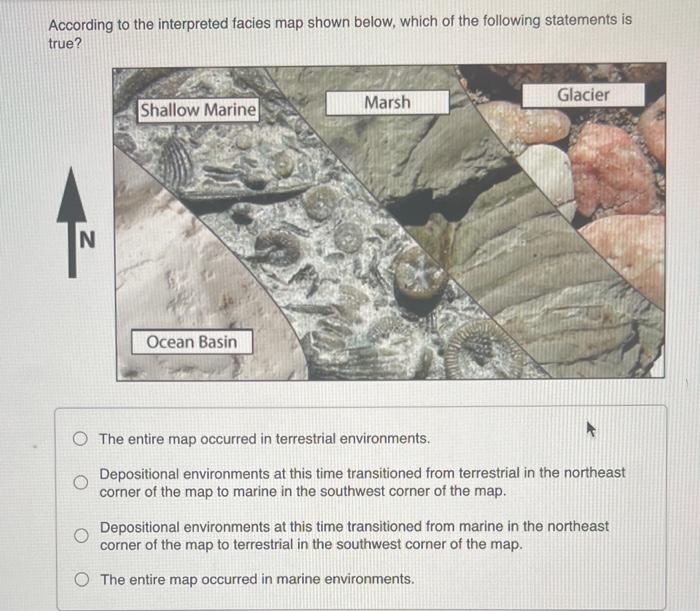 According To The Interpreted Facies Map Shown Below Which Of The Following Statements Is True Marsh Glacier Shallow Ma 1
