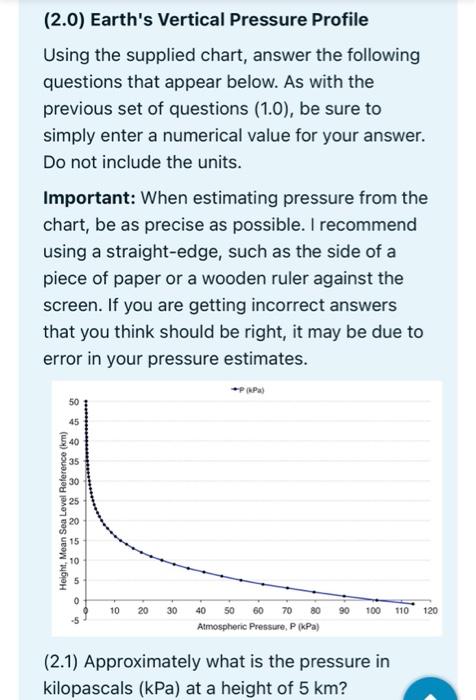 2 0 Earth S Vertical Pressure Profile Using The Supplied Chart Answer The Following Questions That Appear Below As W 1