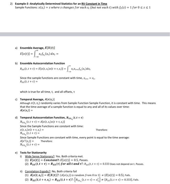 2 Example 3 Analytically Determined Statistics For An Rv Constant In Time Sample Functions X Si Z Where Z Changes 1