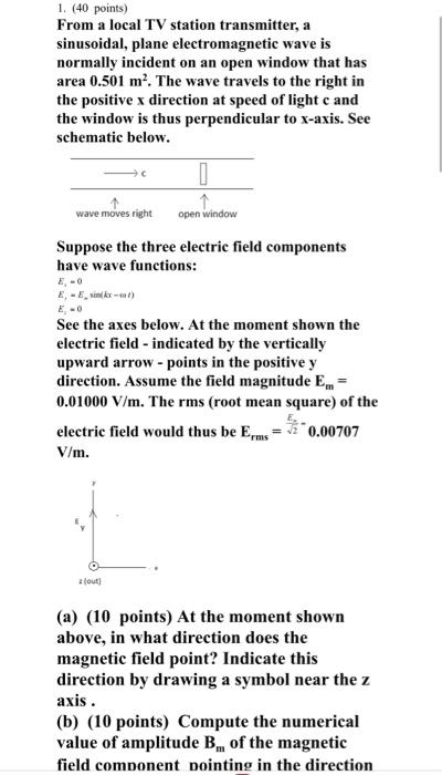 1 40 Points From A Local Tv Station Transmitter A Sinusoidal Plane Electromagnetic Wave Is Normally Incident On An 1