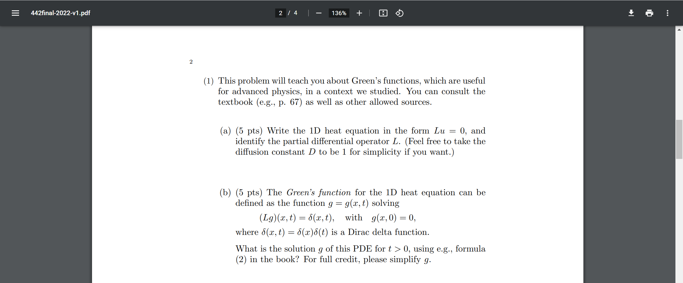 E 442final 2022 V1 Pdf 2 4 136 2 1 This Problem Will Teach You About Green S Functions Which Are Useful For Adva 1
