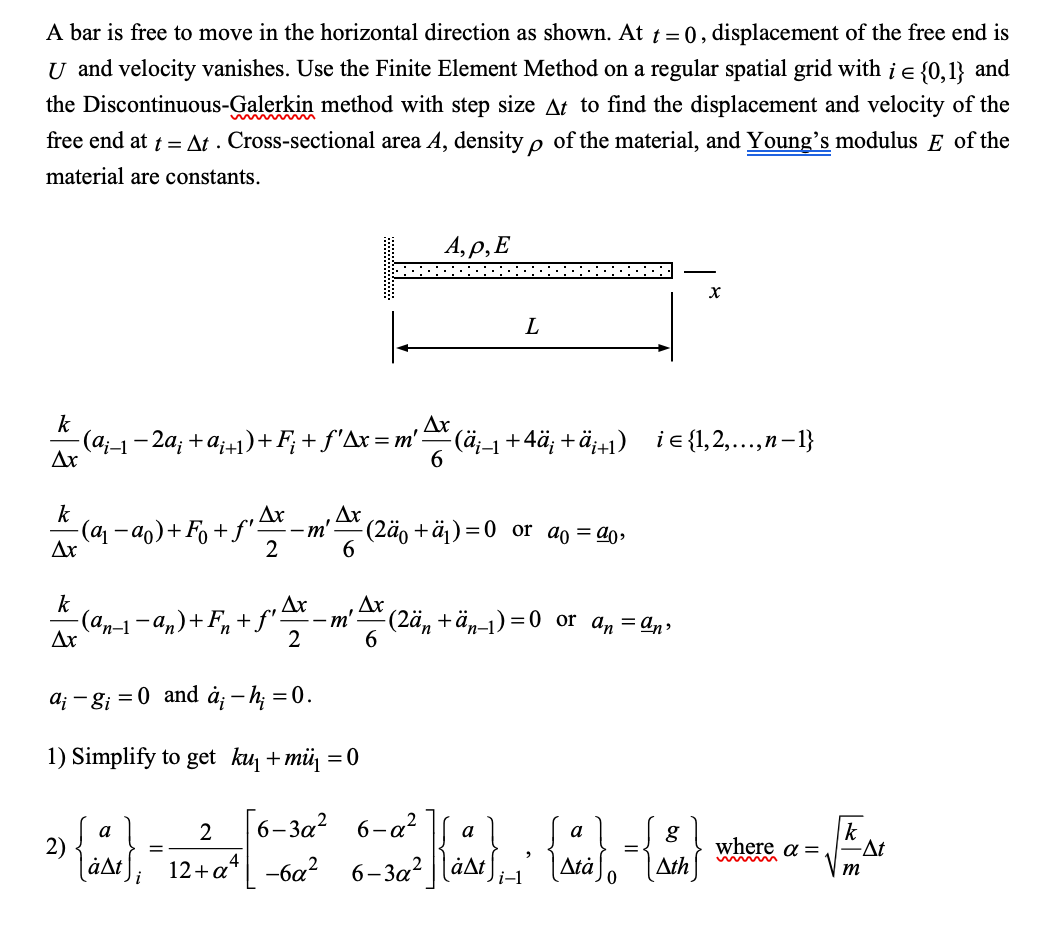A Bar Is Free To Move In The Horizontal Direction As Shown At T 0 Displacement Of The Free End Is U And Velocity Vanis 1
