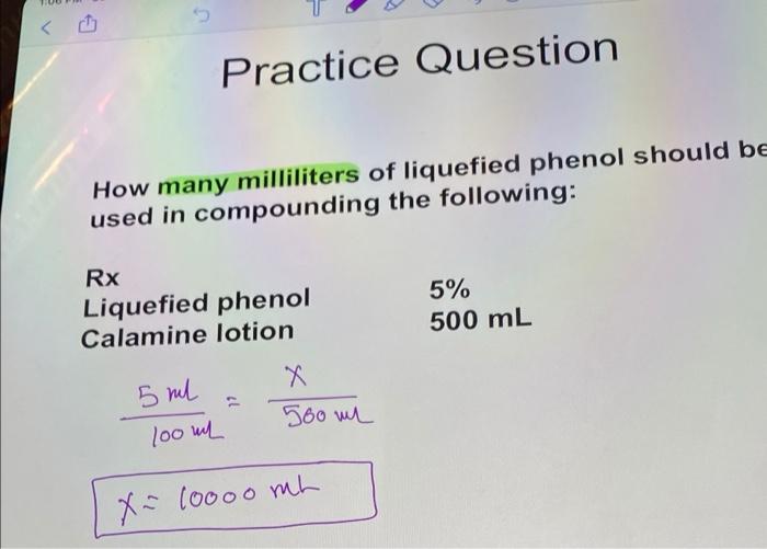 Practice Question How Many Milliliters Of Liquefied Phenol Should Be Used In Compounding The Following Rx Liquefied Phe 1