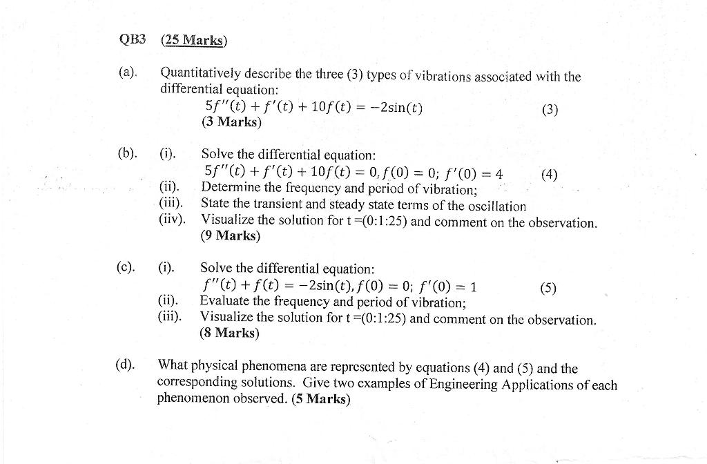 Qb3 25 Marks A Quantitatively Describe The Three 3 Types Of Vibrations Associated With The Differential Equation 1