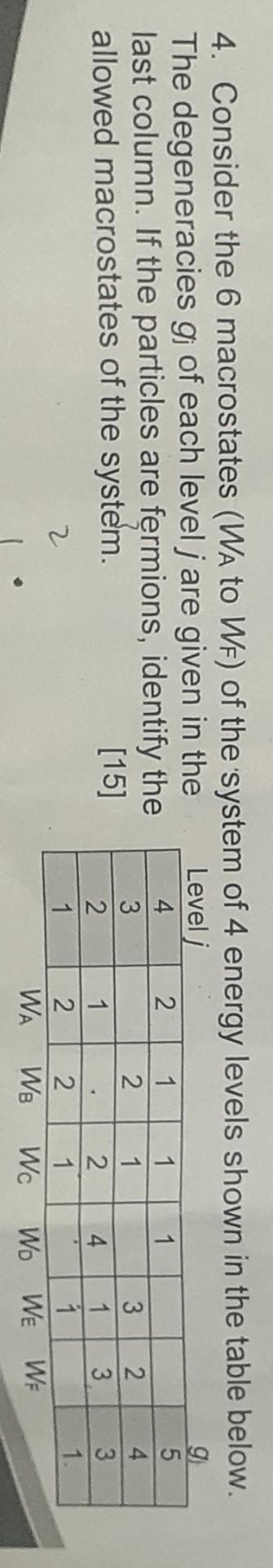 4 Consider The 6 Macrostates Wa To Wf Of The System Of 4 Energy Levels Shown In The Table Below The Degeneracies Gj 1