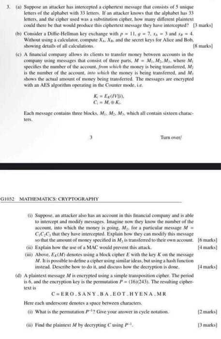 3 A Suppose An Attacker Has Intercepted A Ciphertext Message That Consists Of 5 Unique Letters Of The Alphabet With 3 1