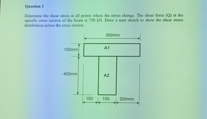 Question 1 Determine The Shear Stress At All Points Where The Stress Change The Shear Force Q At The Specific Cross S 1