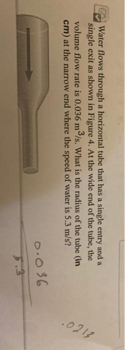 Water Flows Through A Horizontal Tube That Has A Single Entry And A Single Exit As Shown In Figure 4 At The Wide End Of 1