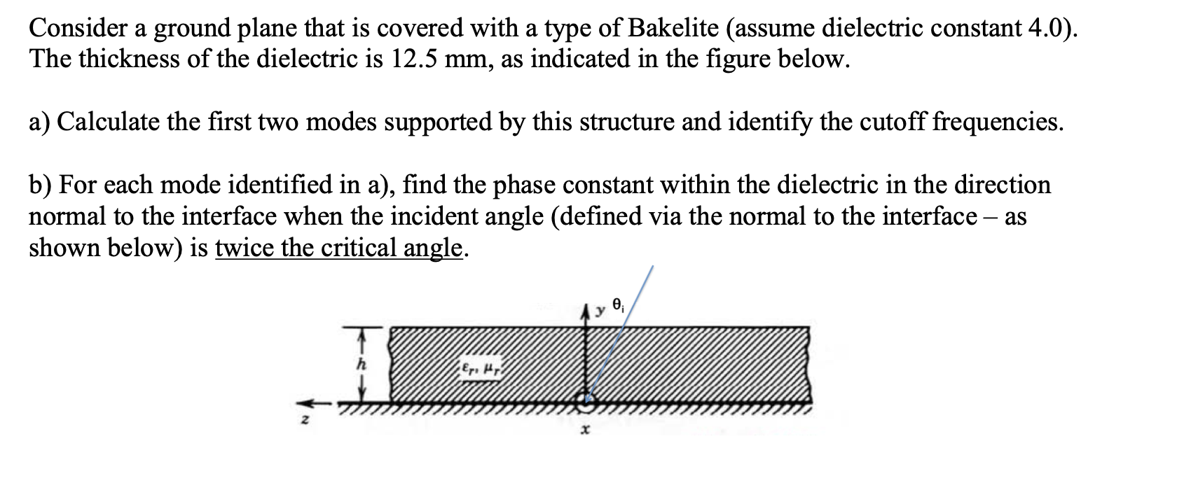 Consider A Ground Plane That Is Covered With A Type Of Bakelite Assume Dielectric Constant 4 0 The Thickness Of The D 1