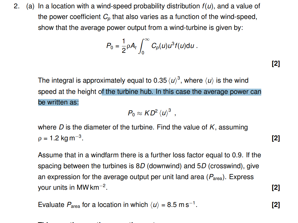 2 A In A Location With A Wind Speed Probability Distribution F U And A Value Of The Power Coefficient Cp That Also 1