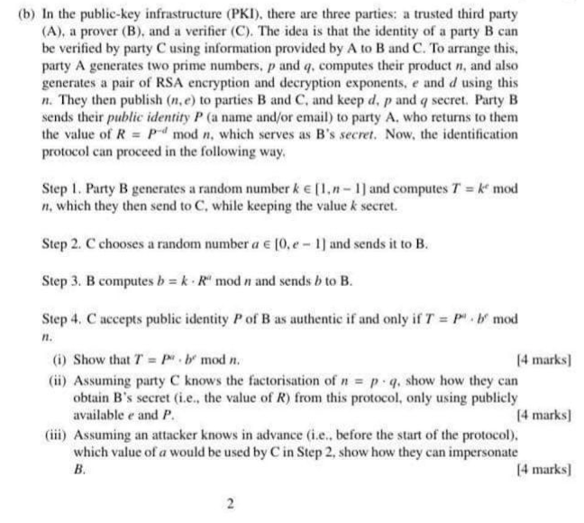 B In The Public Key Infrastructure Pki There Are Three Parties A Trusted Third Party A A Prover B And A Veri 1