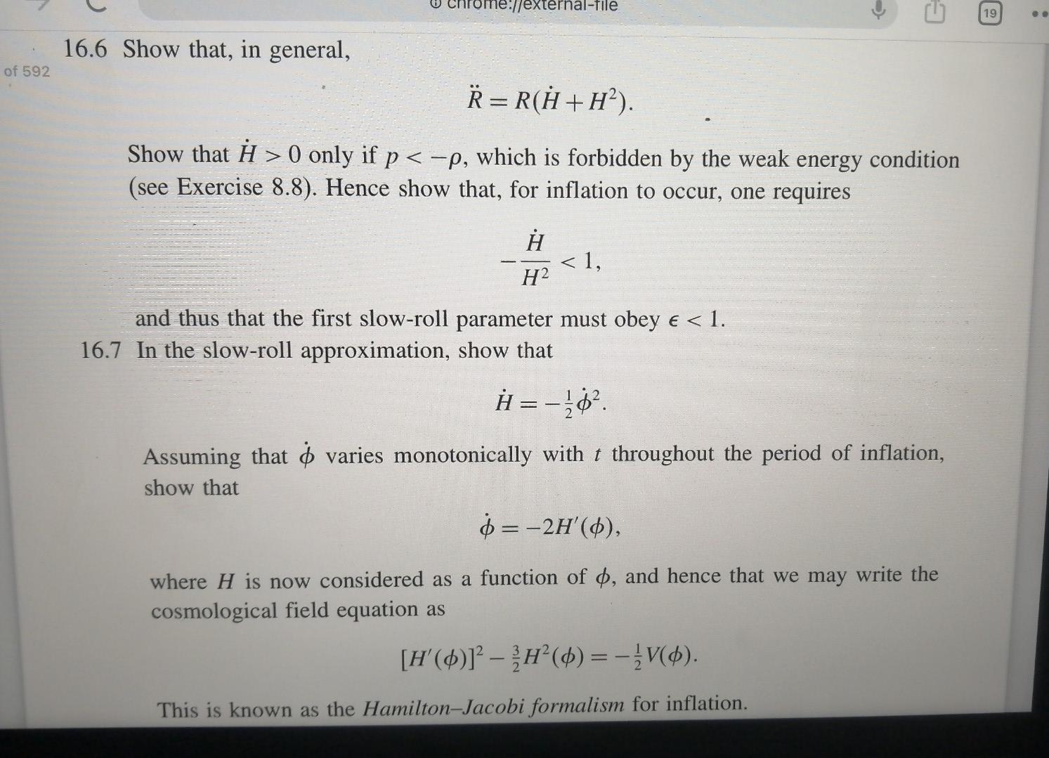 Kindly Solve The Cosmology Problem 16 6 And 16 7 The Problem Is Under The Concept Of Inflation Cosmology We Are Lookin 1