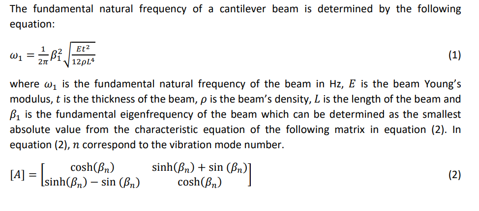 The Fundamental Natural Frequency Of A Cantilever Beam Is Determined By The Following Equation W1 Et2 V 12p24 1 2 1