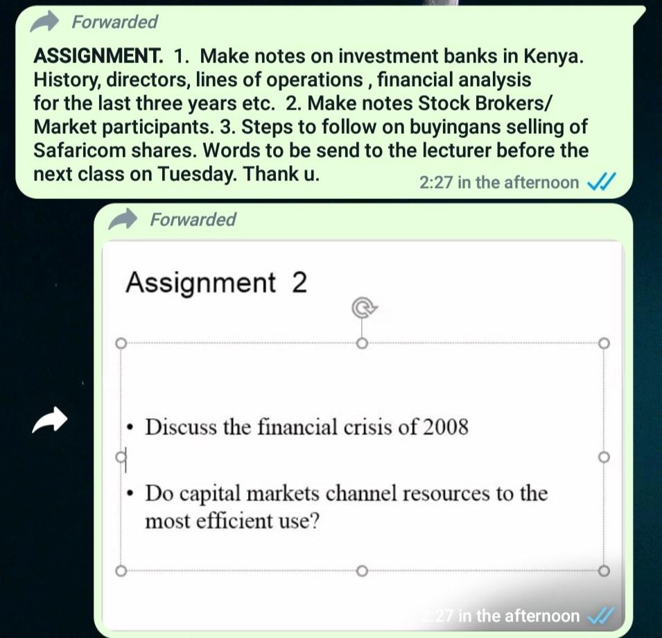 Forwarded Assignment 1 Make Notes On Investment Banks In Kenya History Directors Lines Of Operations Financial Ana 1