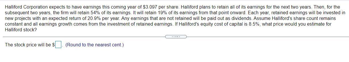 Halliford Corporation Expects To Have Earnings This Coming Year Of 3 097 Per Share Halliford Plans To Retain All Of It 1