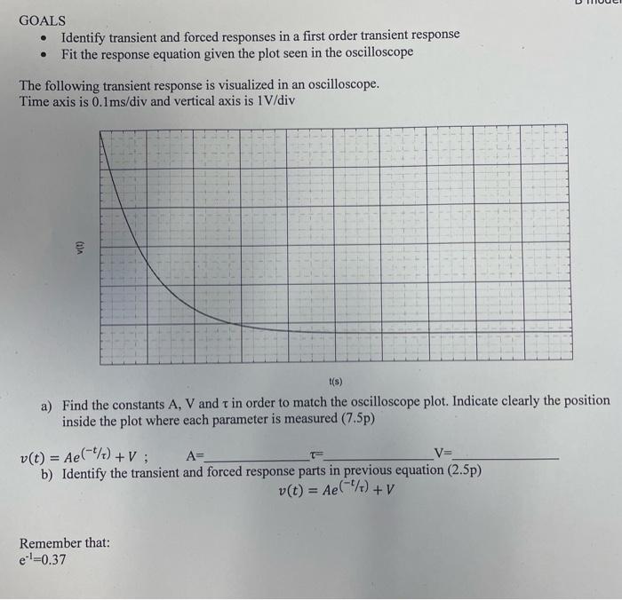 Goals Identify Transient And Forced Responses In A First Order Transient Response Fit The Response Equation Given The 1
