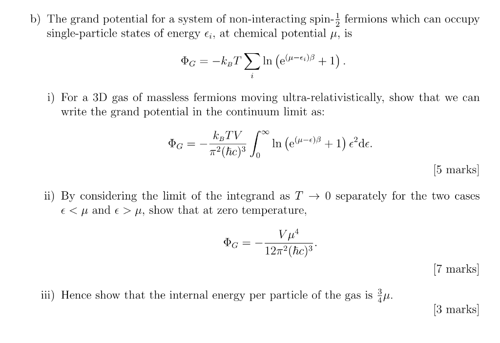 B The Grand Potential For A System Of Non Interacting Spin Z Fermions Which Can Occupy Single Particle States Of Energy 1