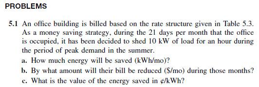 Problems 5 1 An Office Building Is Billed Based On The Rate Structure Given In Table 5 3 As A Money Saving Strategy Du 1