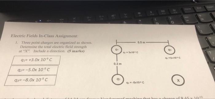 Electric Fields In Class Assignment 1 Three Point Charges Are Organized As Shown Determine The Total Electric Field S 1