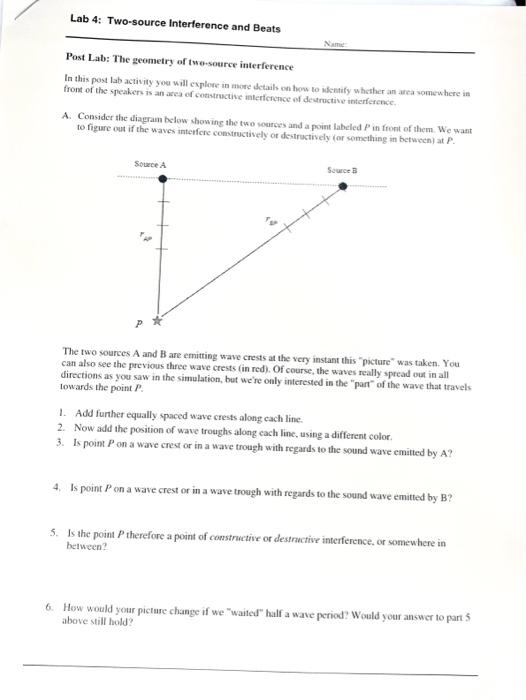 Lab 4 Two Source Interference And Beats Post Lab The Geometry Of Two Source Interference In This Post La Activity You 1