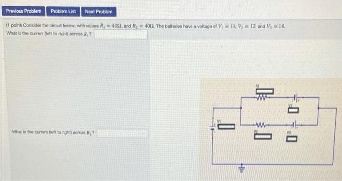 Previous Problem Problem List Next Problem 1 Point Consider The Circuit Below With Value R1 400 And Rs 400 The 1