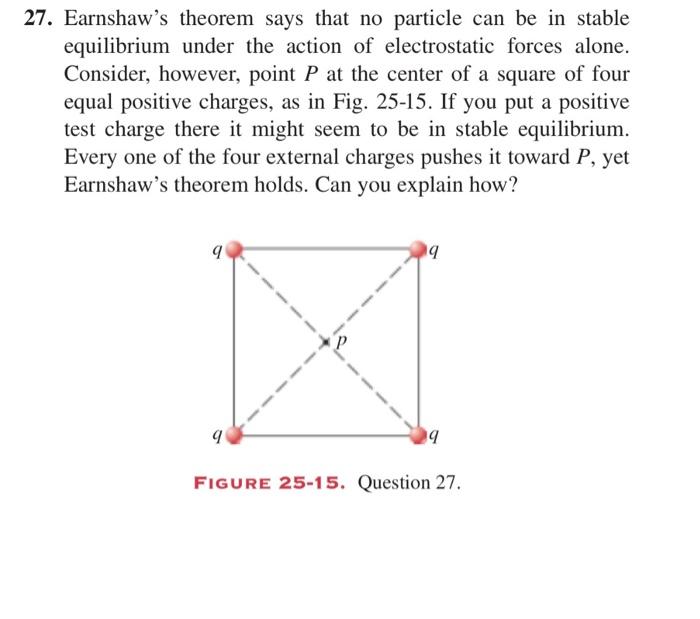 27 Earnshaw S Theorem Says That No Particle Can Be In Stable Equilibrium Under The Action Of Electrostatic Forces Alone 1