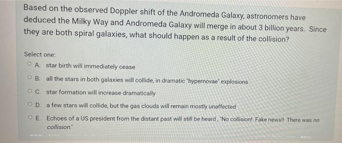 Based On The Observed Doppler Shift Of The Andromeda Galaxy Astronomers Have Deduced The Milky Way And Andromeda Galaxy 1