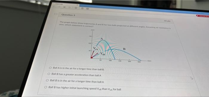 Orion B 200 Ball A Is In The Air For A Longer Time Than Bal Bhas A Greater Acceleration Than Boll A Ball B Is In The Air 1