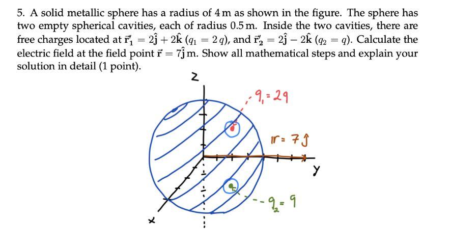 5 A Solid Metallic Sphere Has A Radius Of 4 M As Shown In The Figure The Sphere Has Two Empty Spherical Cavities Each 1