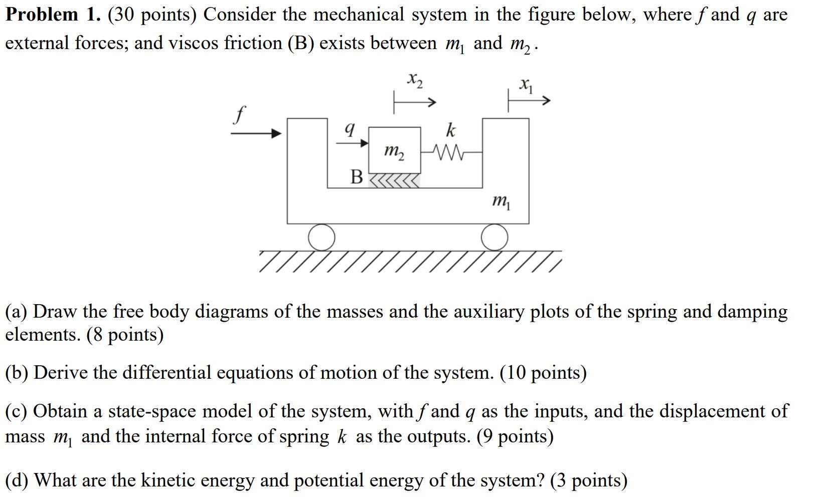 Problem 1 30 Points Consider The Mechanical System In The Figure Below Where F And Q Are External Forces And Viscos 1