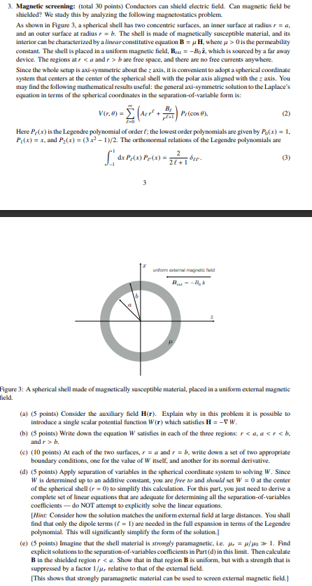 3 Magnetic Screening Total 30 Points Conductors Can Shield Electric Field Can Magnetic Field Be Shielded We Study 1