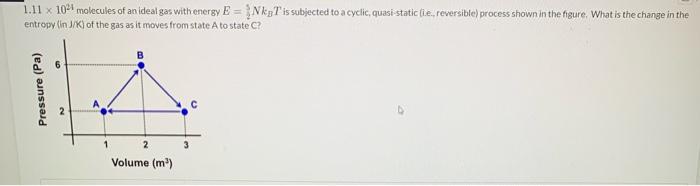 1 11 X 10 Molecules Of An Ideal Gas With Energy E Nkgtis Subjected To A Cyclic Quasi Static Tile Reversible Process 1