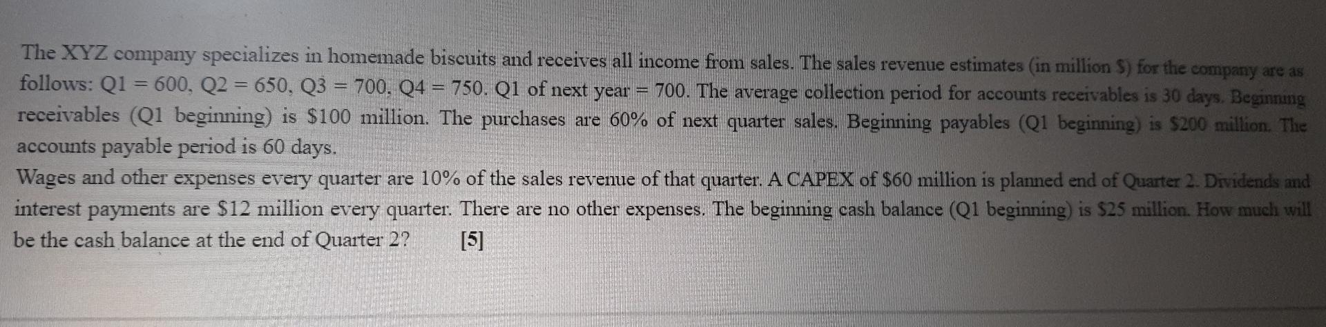 The Xyz Company Specializes In Homemade Biscuits And Receives All Income From Sales The Sales Revenue Estimates In Mil 1
