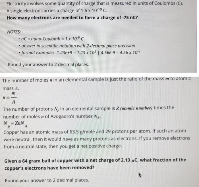 Electricity Involves Some Quantity Of Charge That Is Measured In Units Of Coulombs C A Single Electron Carries A Char 1