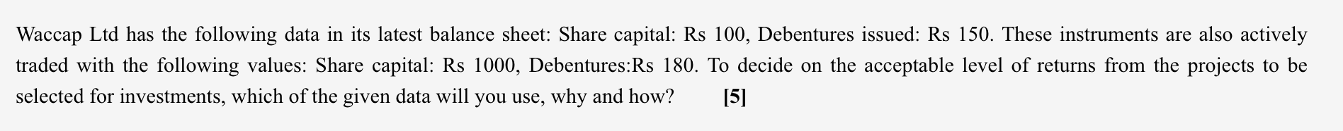 Waccap Ltd Has The Following Data In Its Latest Balance Sheet Share Capital Rs 100 Debentures Issued Rs 150 These I 1