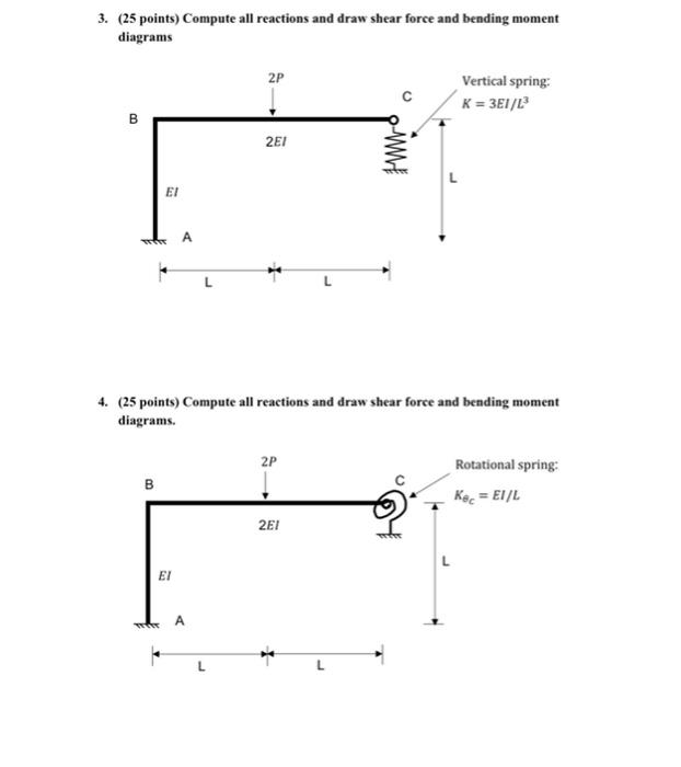 3 25 Points Compute All Reactions And Draw Shear Force And Bending Moment Diagrams 2p Vertical Spring K 3e1 L3 B B 1