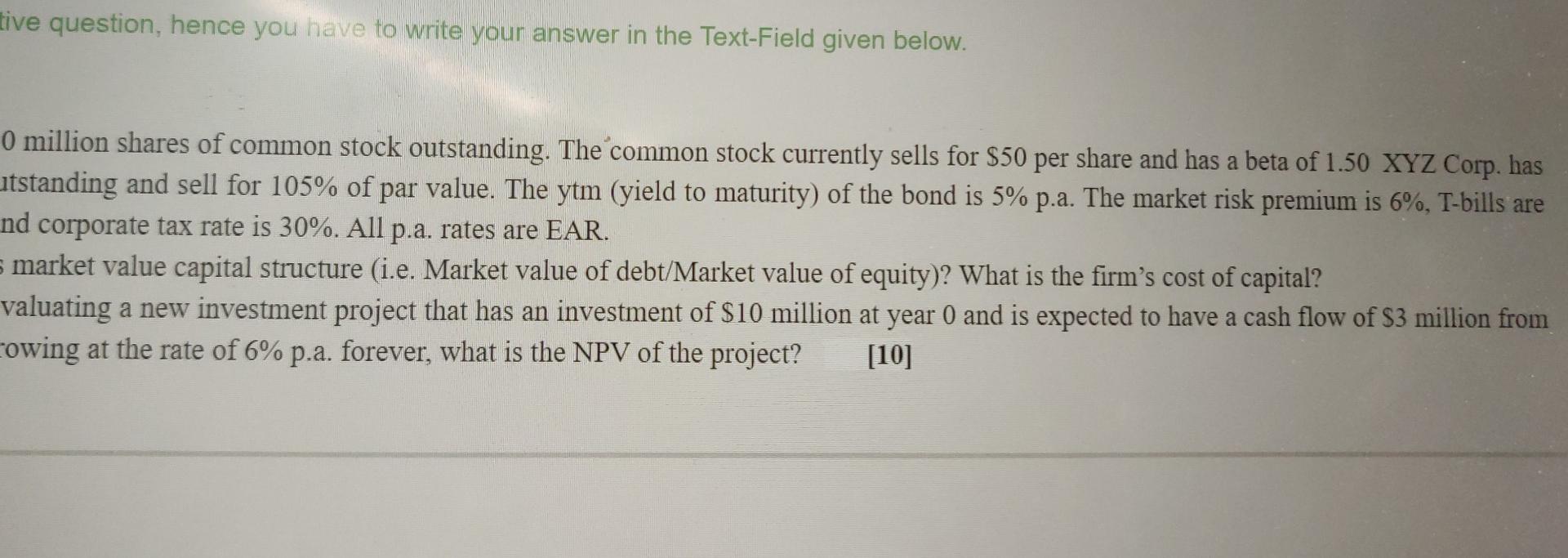 Tive Question Hence You Have To Write Your Answer In The Text Field Given Below 0 Million Shares Of Common Stock Outst 1