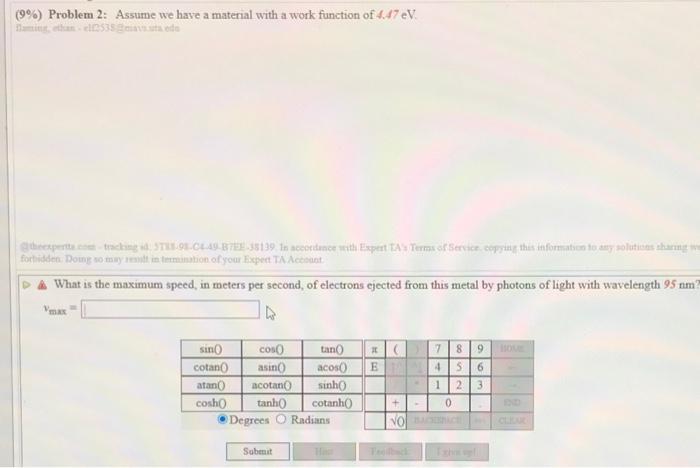 9 Problem 2 Assume We Have A Material With A Work Function Of 4 47 Ev Att 225353 Din Vista De Threxperte Tracking S 1