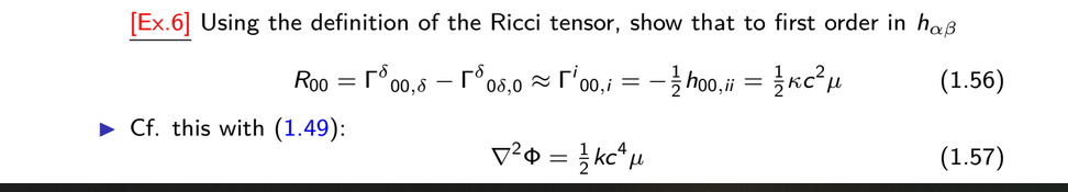 Ex 6 Using The Definition Of The Ricci Tensor Show That To First Order In Hass Roo R800 8 1908 0 Rioo I H 1