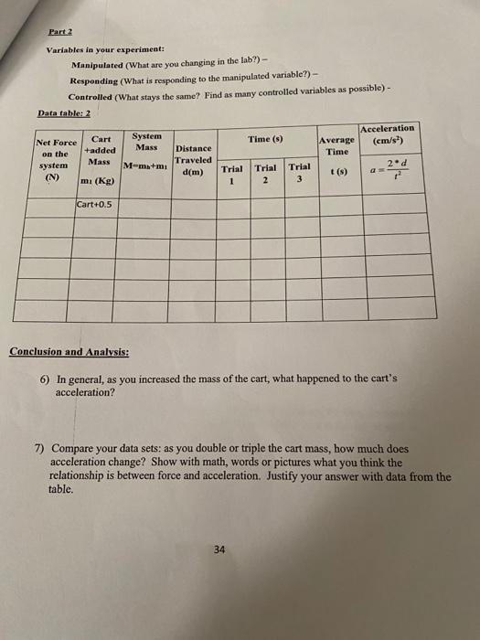 Part 2 Variables In Your Experiment Manipulated What Are You Changing In The Lab Responding What Is Responding To 1
