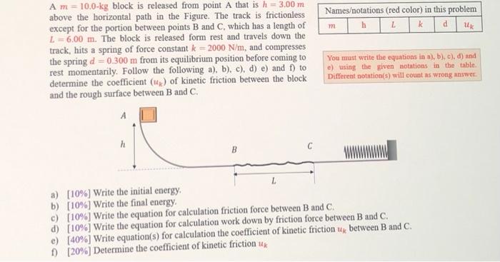 Names Notations Red Color In This Problem H L K D Ur M A M 10 0 Kg Block Is Released From Point A That Is H 3 00 M 1