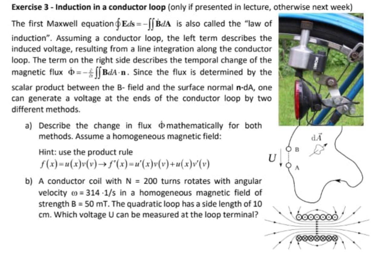 Exercise 3 Induction In A Conductor Loop Only If Presented In Lecture Otherwise Next Week The First Maxwell Equatio 1