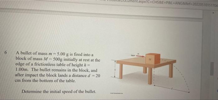 Lument Aspx C Chs E P Lang Ref 20220510151704 6 A Bullet Of Mass M 5 00 G Is Fired Into A Block Of Mass M 500g Initi 1