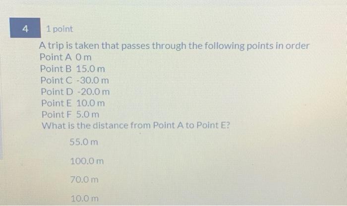 4 1 Point A Trip Is Taken That Passes Through The Following Points In Order Point A Om Point B 15 0 M Point C 30 0 M Po 1