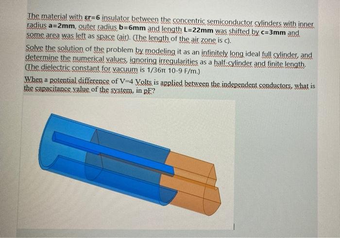 The Material With Er 6 Insulater Between The Concentric Semiconductor Cylinders With Inner Radius A 2mm Outer Radius B 1