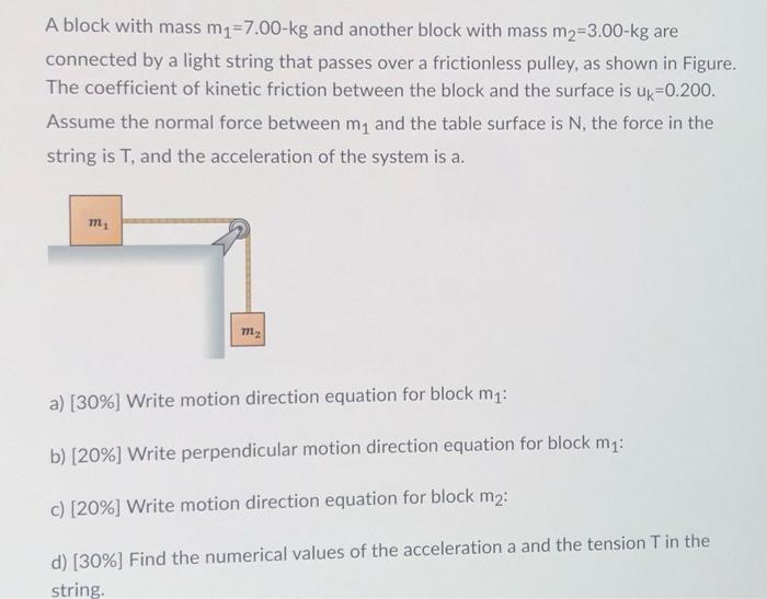 A Block With Mass M2 7 00 Kg And Another Block With Mass M2 3 00 Kg Are Connected By A Light String That Passes Over A F 1